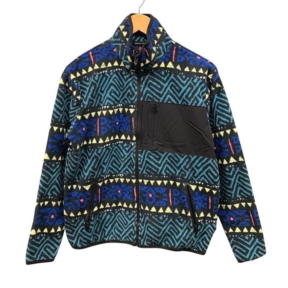 Quiksilver Aztec Full Zip Fleece Jacket Mens S Blue Gorpcore Retro Outdoor Warm